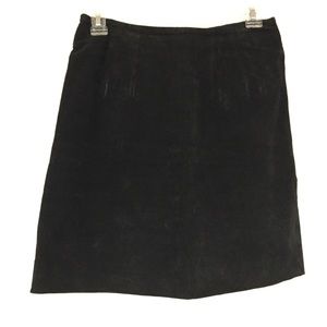 Via Max Black Classic Suede 100% Leather Mini Skirt Back Slit Sz 9